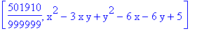 [501910/999999, x^2-3*x*y+y^2-6*x-6*y+5]